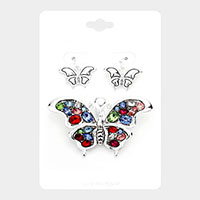Multi Stone Butterfly Magnetic Pendant Set