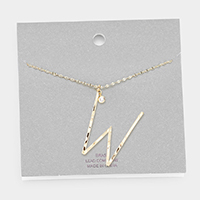Brass -W- Monogram Metal Pendant Long Necklace