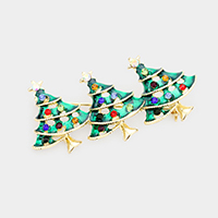 Stone Embellished Triple Enamel Christmas Tree Pin Brooch