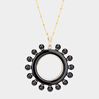 Pearl Detail Celluloid Acetate Open Circle Pendant Necklace