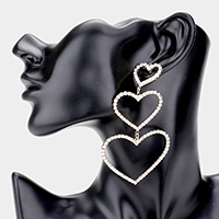 Rhinestone Triple Open Heart Link Dangle Earrings