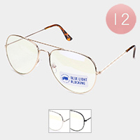 12PCS - Retro Metal Frame Blue Light Blocking Aviator Sunglasses