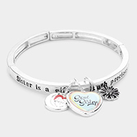 Sister is a gift, both precious and rare...Message Charm Stretch Bracelet