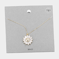 Marquise Stone Brass Metal Flower Pendant Necklace