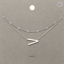 -V- Monogram Brass Metal Necklace