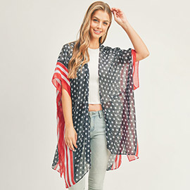 American USA Flag Print Kimono Poncho