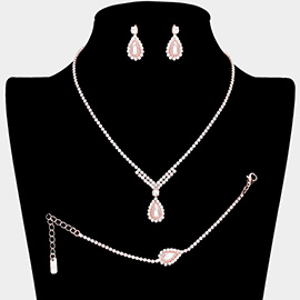 3PCS - Pearl Teardrop Rhinestone Necklace Jewelry Set