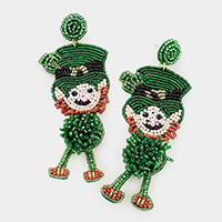 Felt Back Seed Bead ST Patrick's Day Clover Irish Man Dangle Earrings