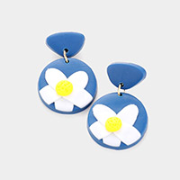 Clay Flower Accented Dangle Earrings