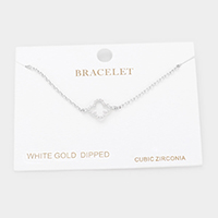 White Gold Dipped CZ Quatrefoil Charm Bracelet