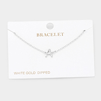 -A- White Gold Dipped Metal Monogram Charm Bracelet