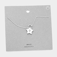 Stone Center Brass Metal Star Lock Pendant Necklace