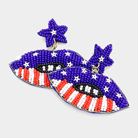 Felt Back Seed Bead Star American USA Flag Lip Dangle Earrings