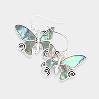 Abalone Metal Butterfly Dangle Earrings