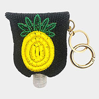 Seed Beaded Heishi Pineapple Case with Empty Hand Sanitizer Bottle Set Keychain