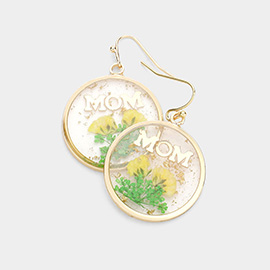 MOM Pressed Flower Clear Lucite Round Dangle Earrings