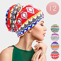 12PCS - Abstract Pattern Print Turban Hats