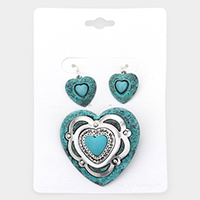 Natural Stone Accented Western Style Heart Pendant Set