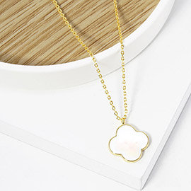 Gold Dipped Mother of Pearl Quatrefoil Pendant Necklace