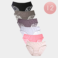 12PCS - Ladies Cotton Bikini Lace Panties