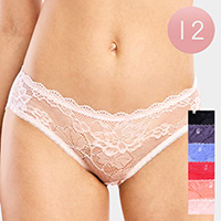 12PCS - Ladies Flower Laced Bikini Panties