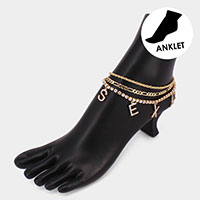 3PCS - SEXY Rhinestone Embellished Message Charm Metal Chain Anklets