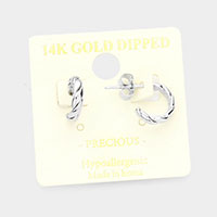 14K White Gold Dipped Textured Half Metal Mini Hoop Earrings