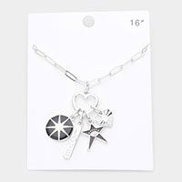 LOVE Evil Eye Accented Star Metal Heart Pendant Necklace