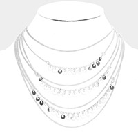 Metal Disc Pointed Metal Chain Multi Layered Bib Necklace