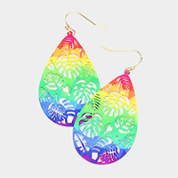 Cut Out Rainbow Teardrop Leaf Dangle Earrings