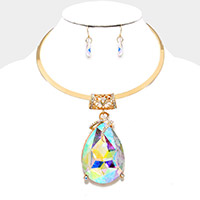 Glass Crystal Teardrop Ornate Choker Necklace
