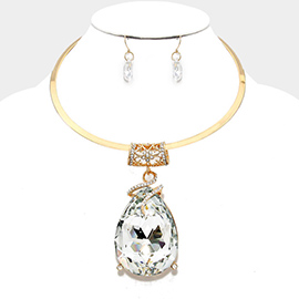 Glass Crystal Teardrop Ornate Choker Necklace