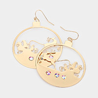 Stone Embellished Rudolph Accented Brass Metal Round Dangle Earrings