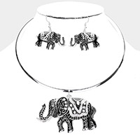 Rhinestone Embellished Enamel Elephant Pendant Necklace