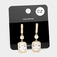 CZ Emerald Cut Accented Dangle Evening Earrings