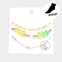 3PCS - Gummy Bear Charm Accented Metal Link Anklets