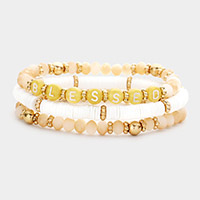 3PCS - BLESSED Message Heishi Faceted Beaded Stretch Bracelets