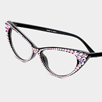 Crystal Cat Eye Clear Lens Sunglasses