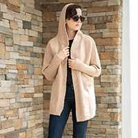 Solid Color Knitted Hood and Ribbed Edges Cardigan