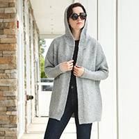 Solid Color Knitted Hood and Ribbed Edges Cardigan