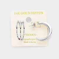 14K White Gold Dipped Triple Layered Metal Hypoallergenic Half Hoop Earrings