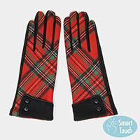 Classic Checkered Button Accented Cuff Smart Gloves