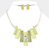 Stone Embellished Colored Metal Rectangle Link Necklace