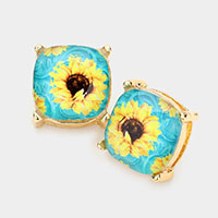 Sunflower Printed Square Stud Earrings
