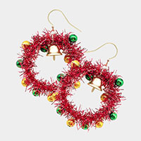 Christmas Jingle Bell Wreath Dangle Earrings