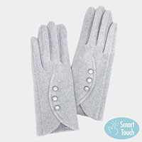 Stitches Triple Button Accented Soft Faux Suede Smart Gloves