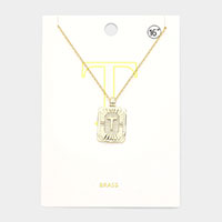 -T- Brass Metal Rectangle Monogram Pendant Necklace