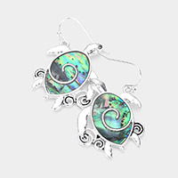 Abalone Accented Antique Metal Turtle Dangle Earrings
