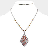 Rhinestone Embellished Metal Petal Pendant Necklace