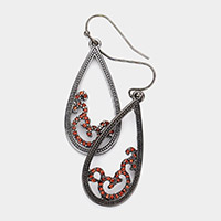 Rhinestone Embellished Open Metal Teardrop Dangle Earrings